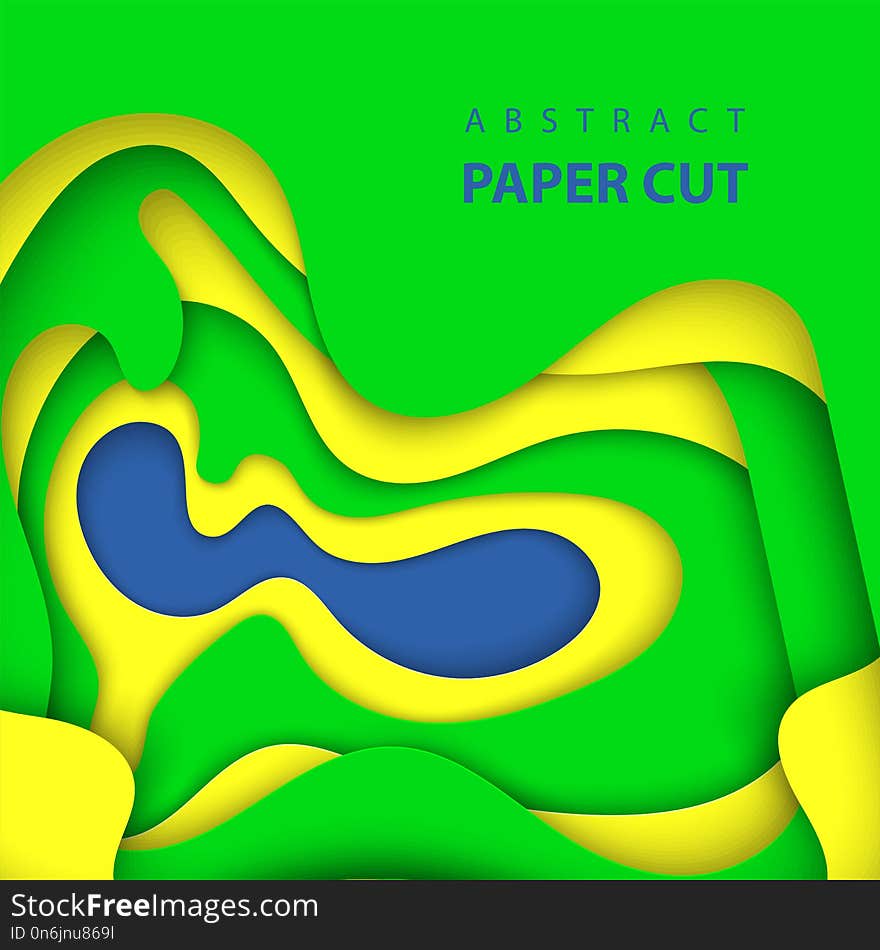 Vector background with brazilian flag colors paper cut shapes