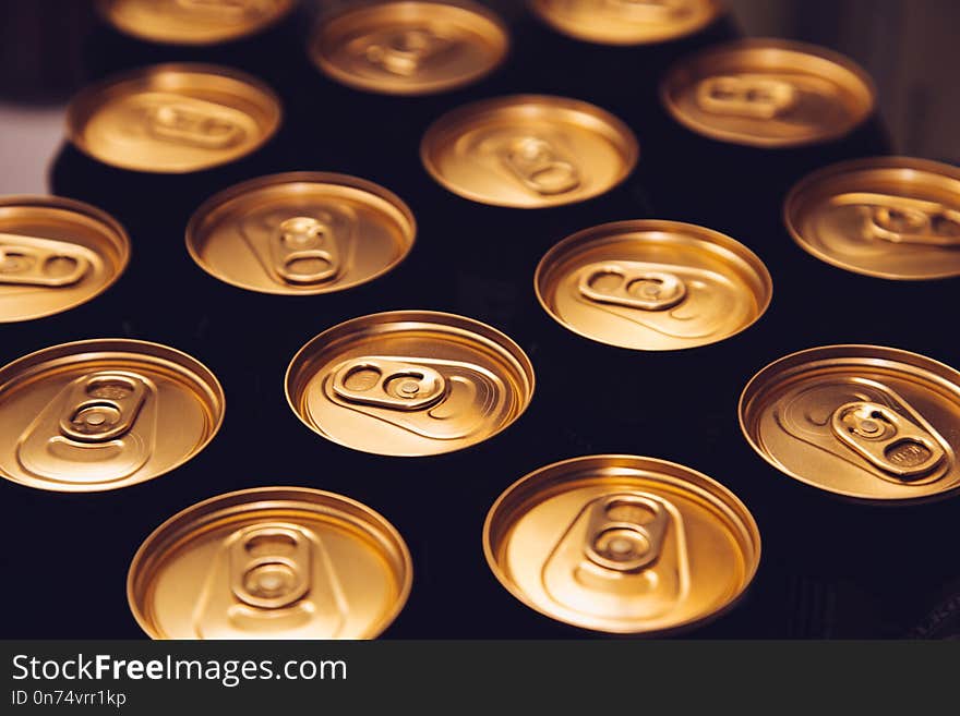 Metal Beer Cans Background Black Gold