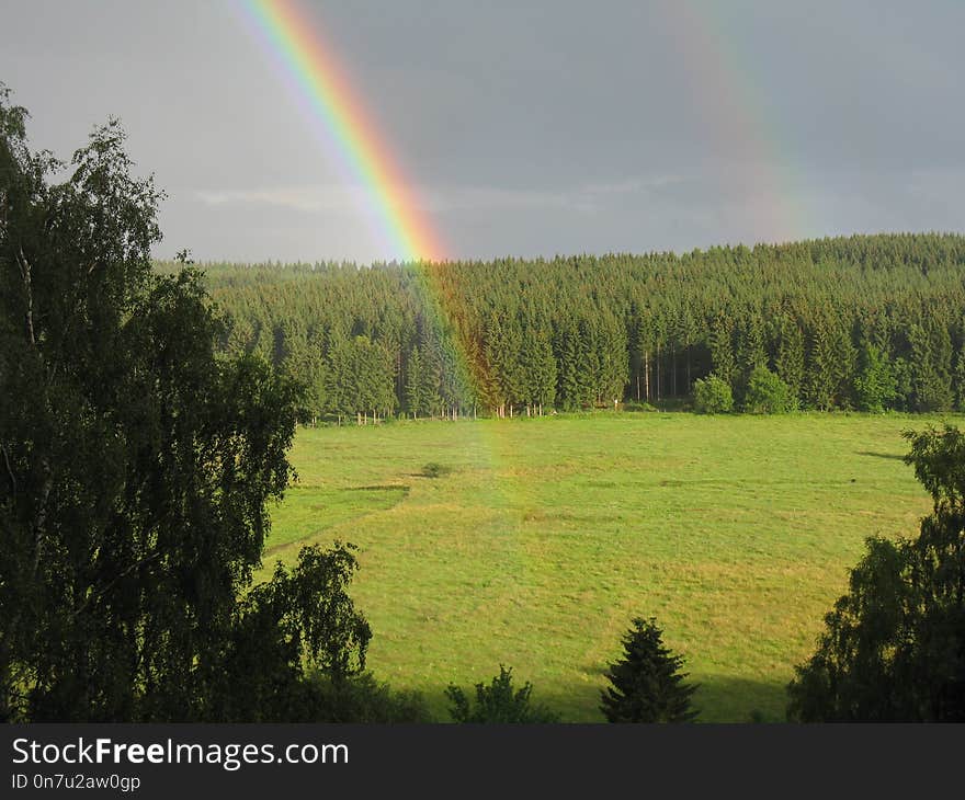 Rainbow, Ecosystem, Sky, Grassland