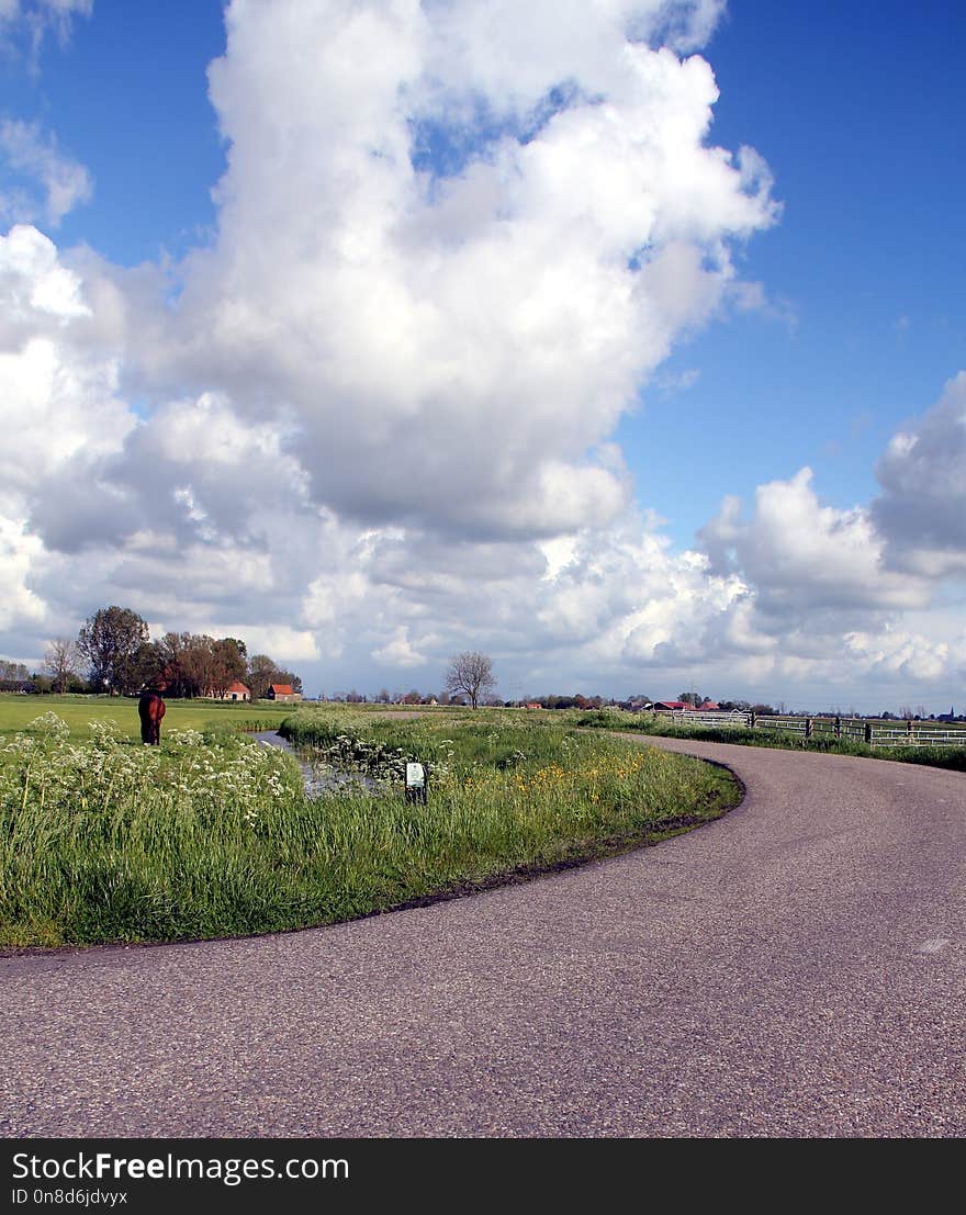 Cloud, Sky, Road, Field