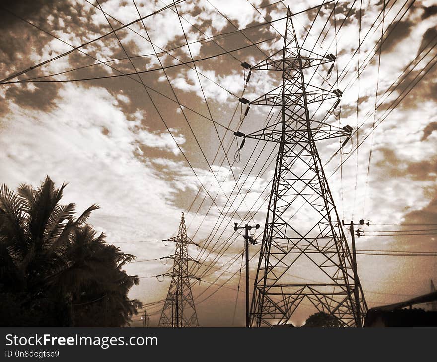 Sky, Electricity, Cloud, Overhead Power Line