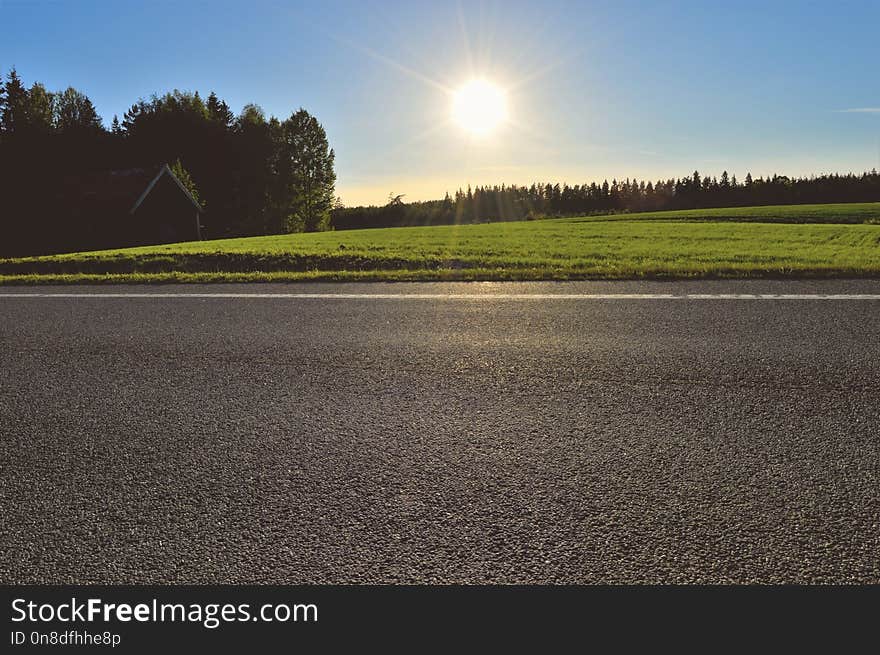 Road, Asphalt, Sky, Field