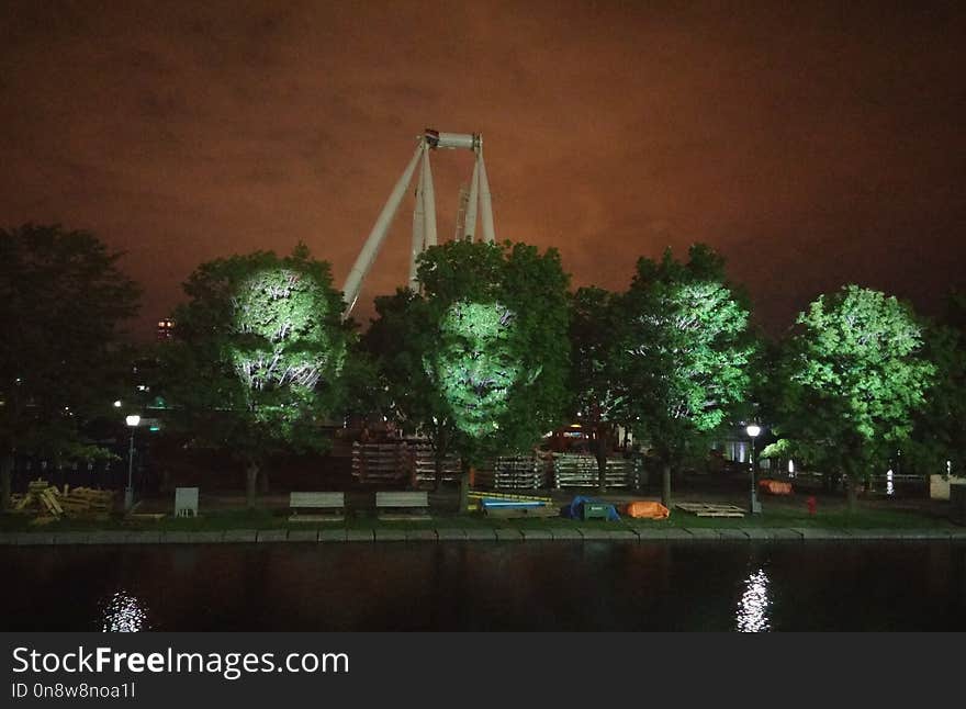 Green, Night, Landmark, Reflection