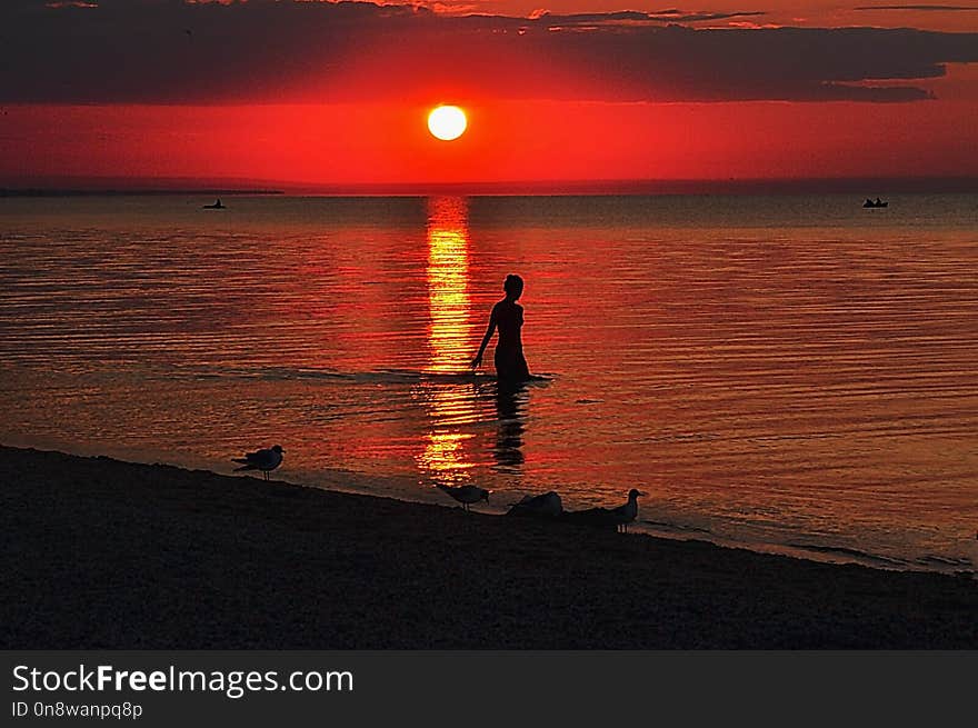 Sunset, Body Of Water, Horizon, Sunrise