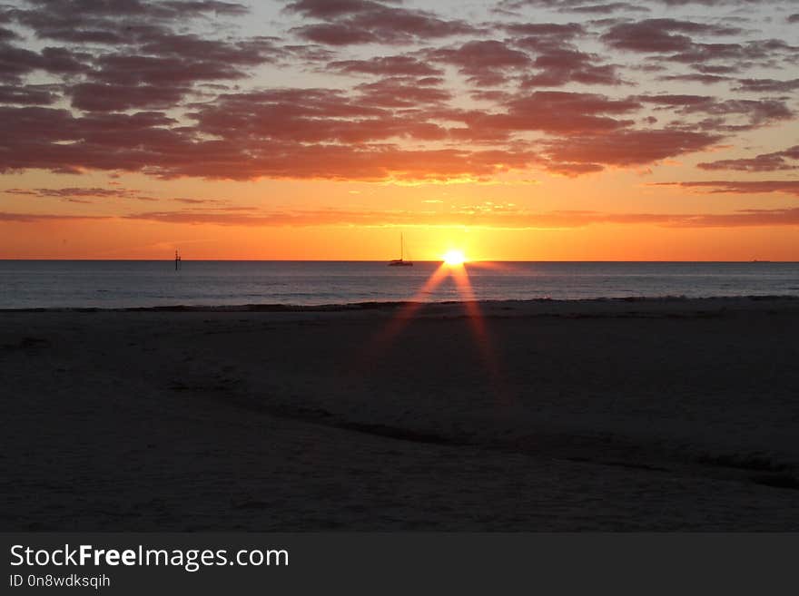 Horizon, Sunset, Sea, Sky