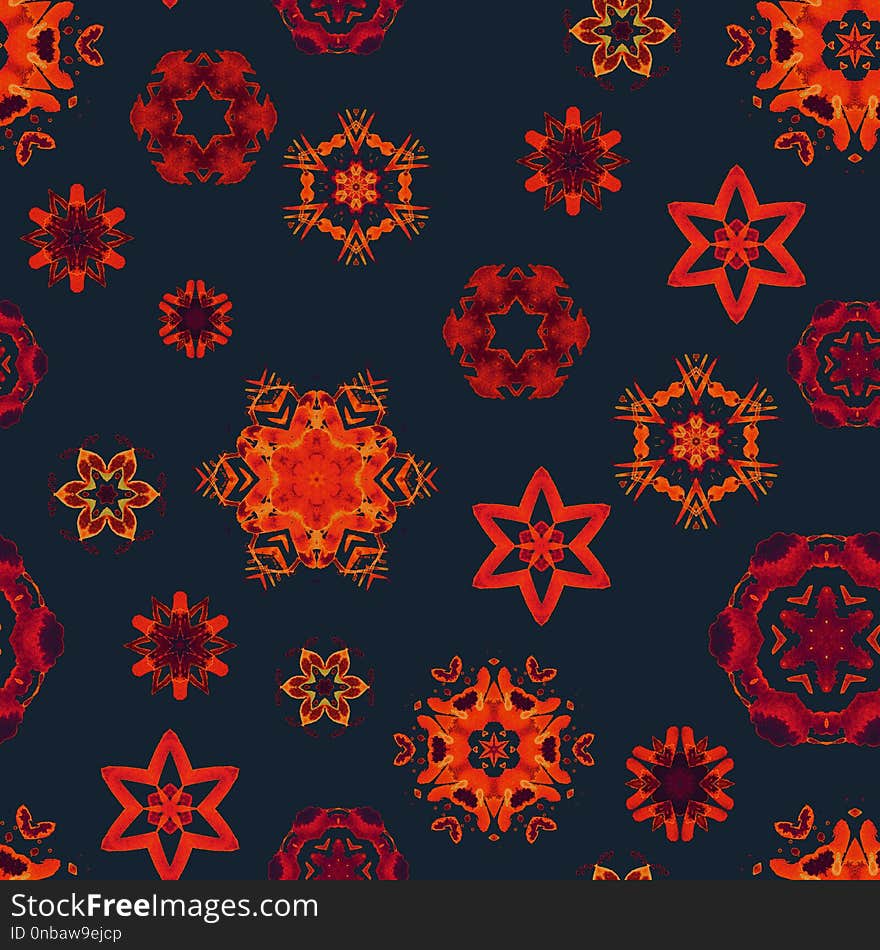 Warm watercolor snowflakes on dark background