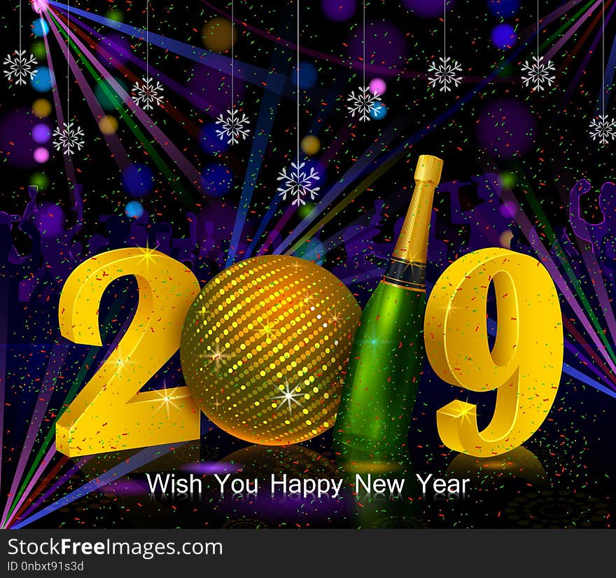 Happy New Year 2019 wishes greeting card template background design in vector