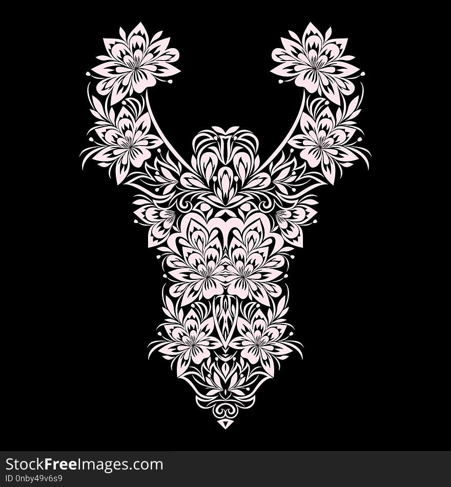 Vector black and white traditional print with decorative elements , bright flowers for embroidery. Vector black and white traditional print with decorative elements , bright flowers for embroidery.