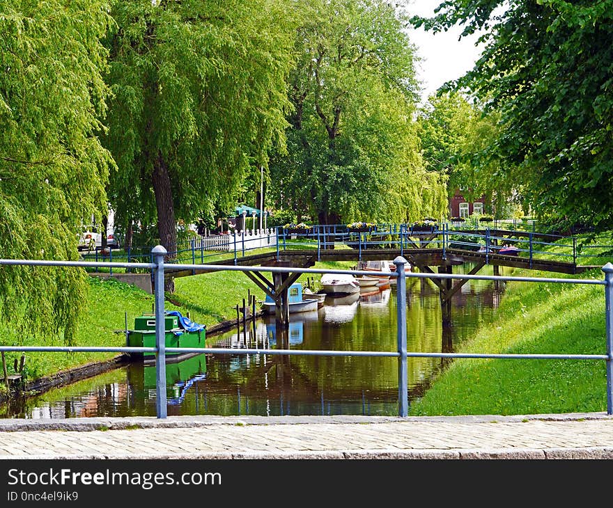 Waterway, Water, Green, Reflection