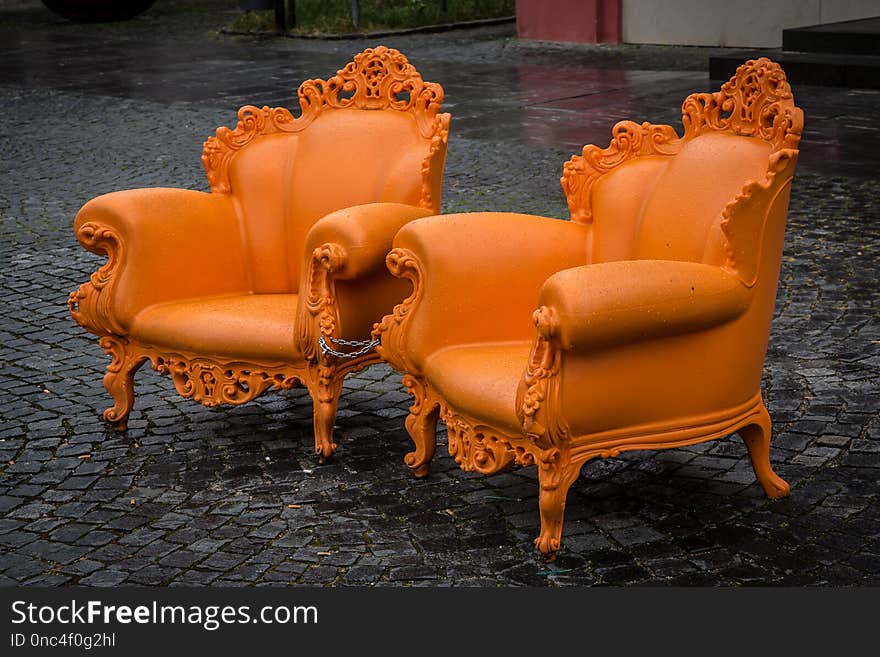 Furniture, Chair, Orange, Couch