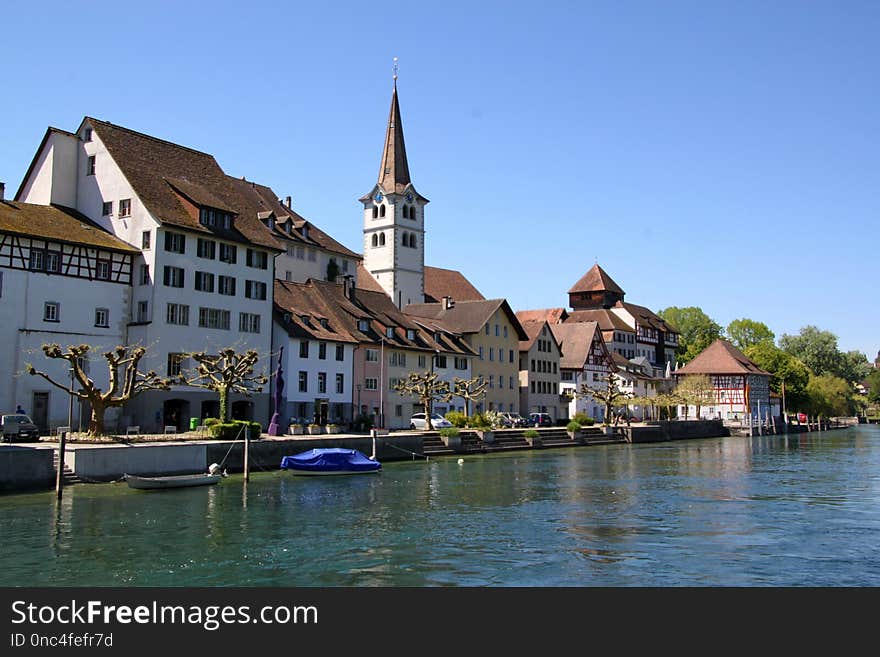 Waterway, Town, City, Sky