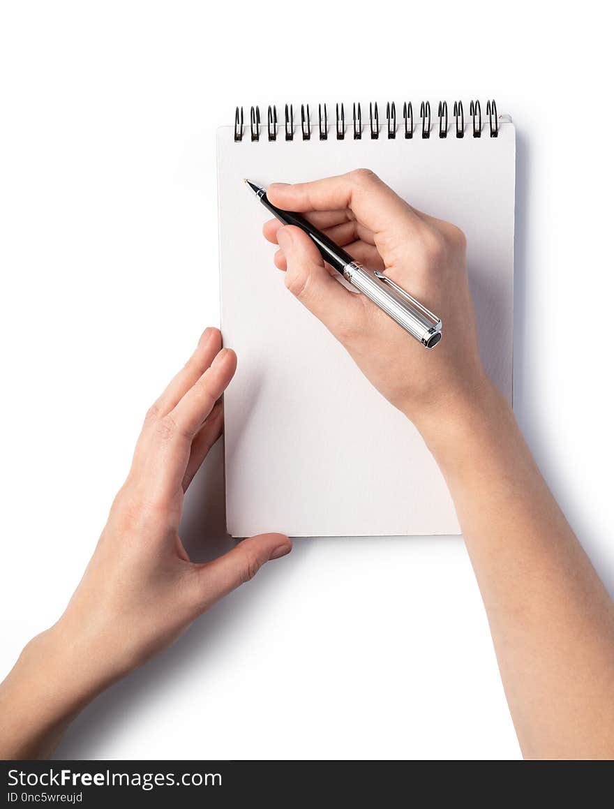 Woman`s hand isolated on a white