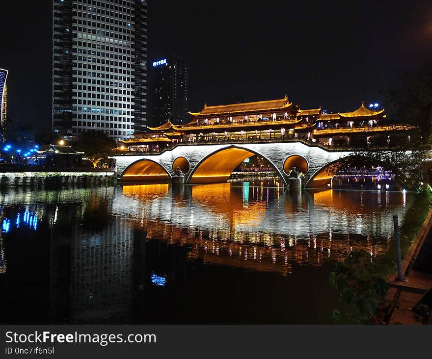 Reflection, Cityscape, Night, Landmark