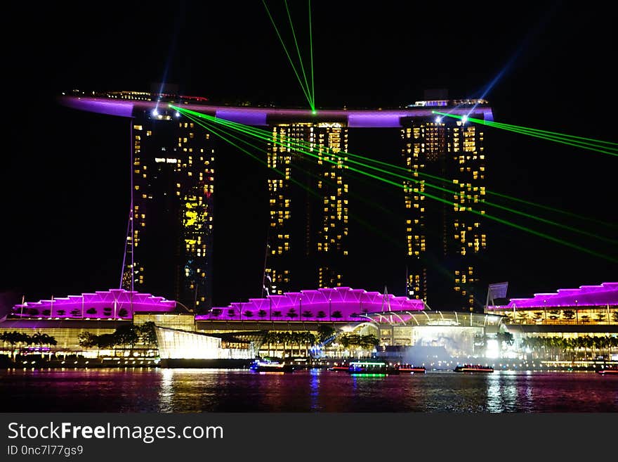 Reflection, Purple, Structure, Night