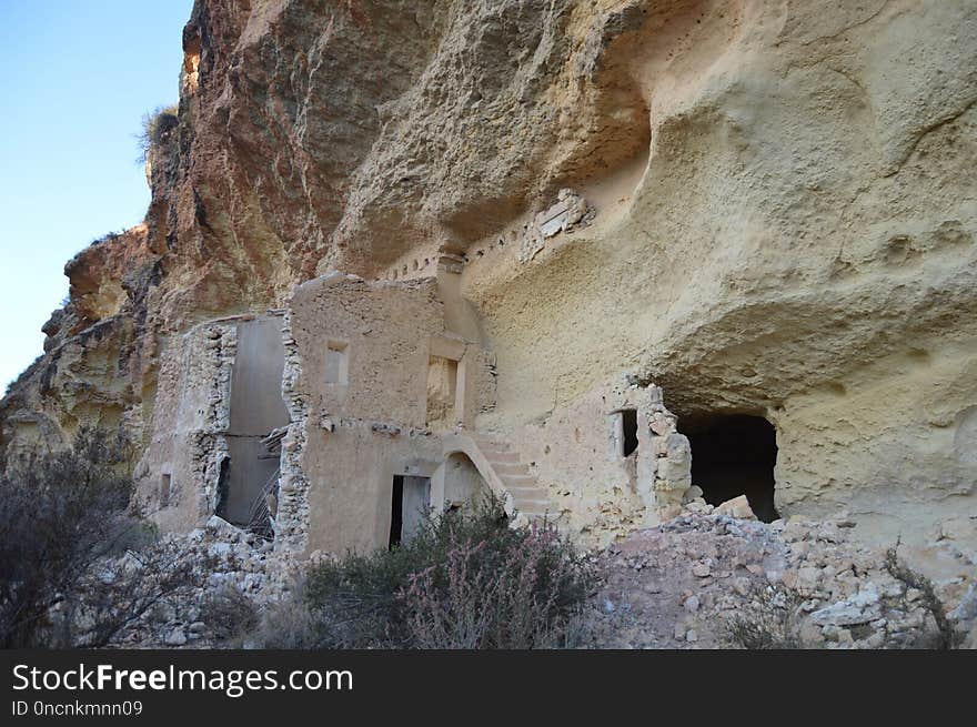 Ruins, Rock, Cliff Dwelling, Terrain