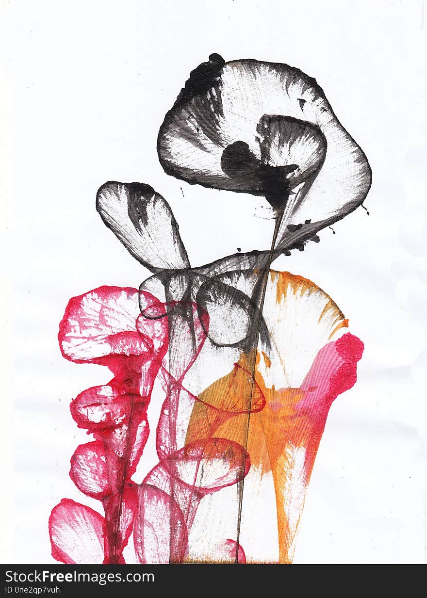 Art Design Abstract Flowers Hand watercolor painting on paper. Art Design Abstract Flowers Hand watercolor painting on paper.