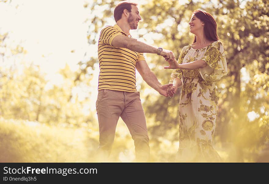 Show with your smile love. Smiling happy couple at spring season