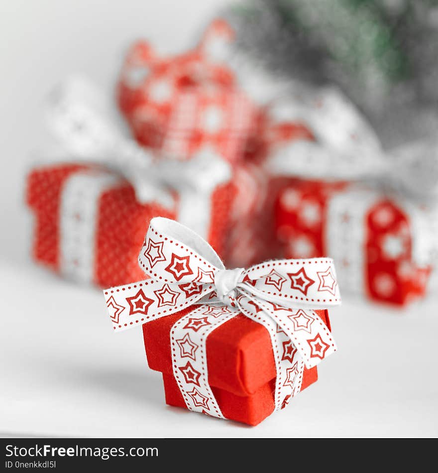 Christmas red gift box on white background