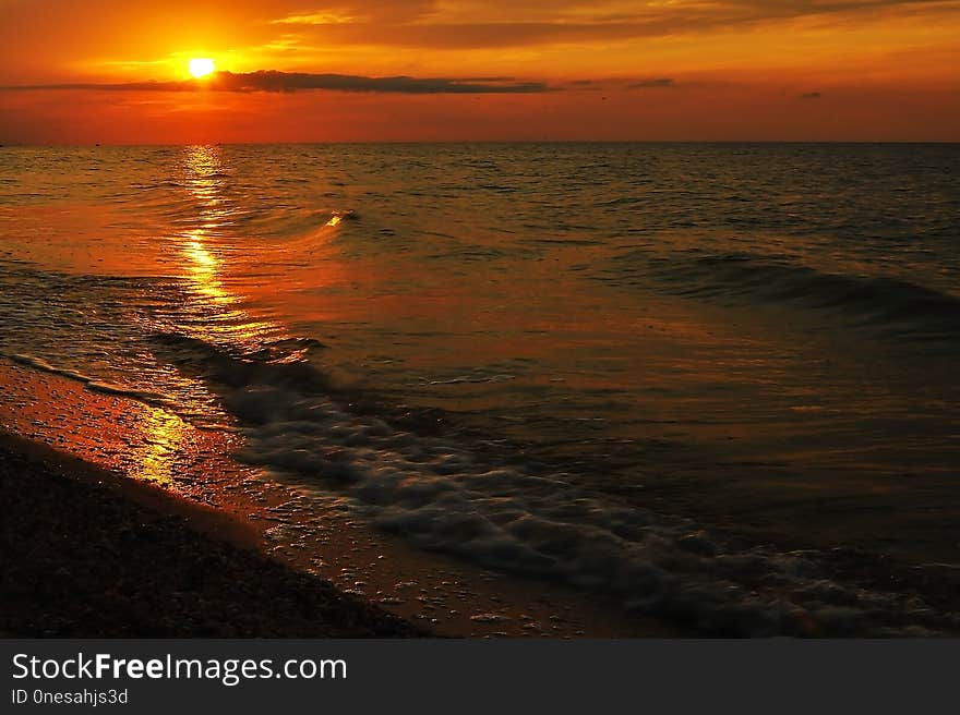 Horizon, Shore, Sunrise, Sea