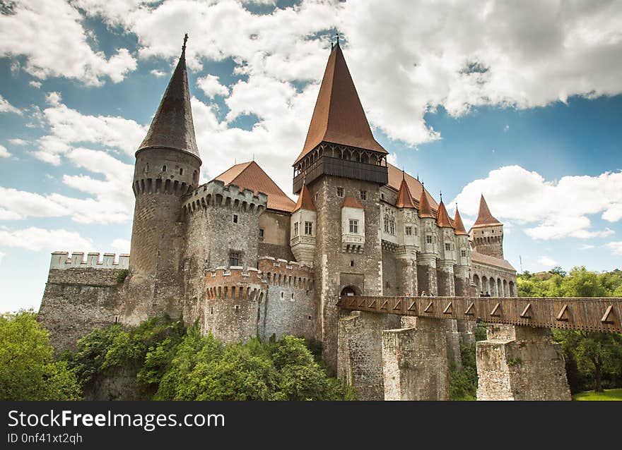 Hunyad Castle - Beautiful panorama of the Corvin Castle. Romania. Hunedoara.