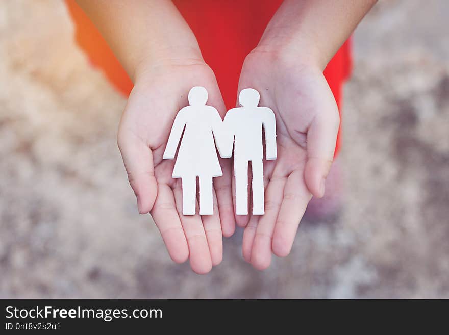 Children Hands Holding Small Model Family , Concept Family