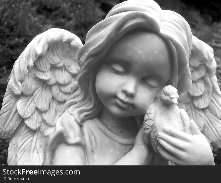 Statue, Black And White, Classical Sculpture, Angel