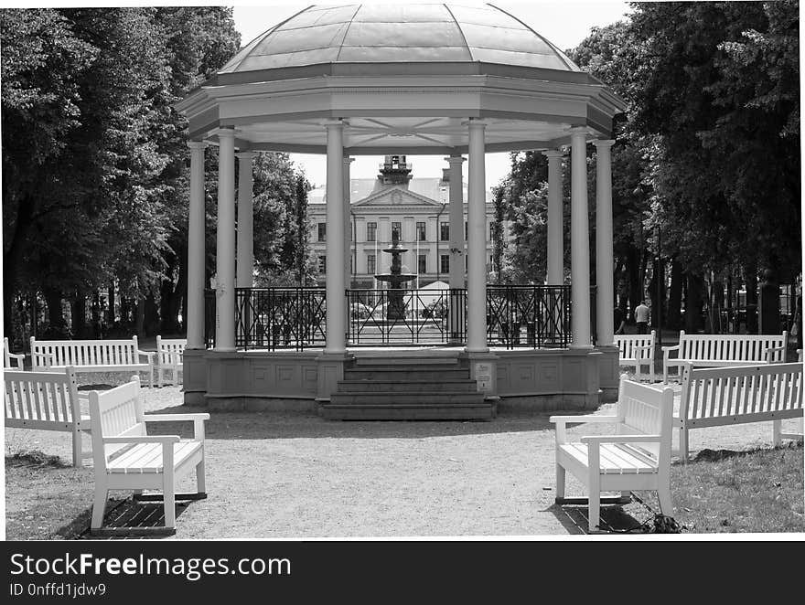 Gazebo, Black And White, Structure, Monochrome Photography