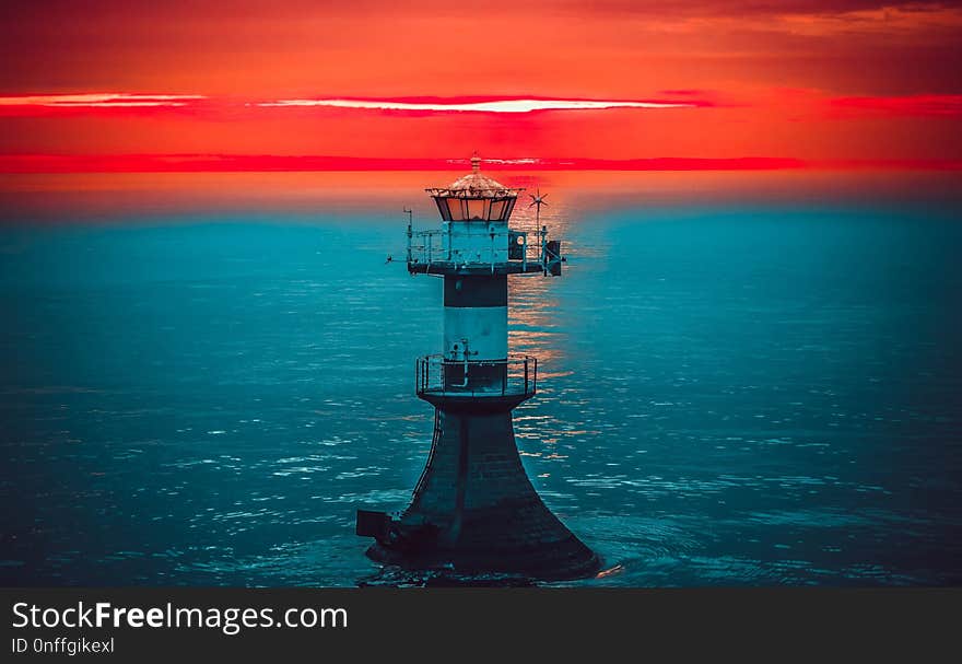 Sea, Tower, Beacon, Calm