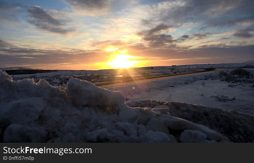 Sky, Snow, Sunrise, Horizon