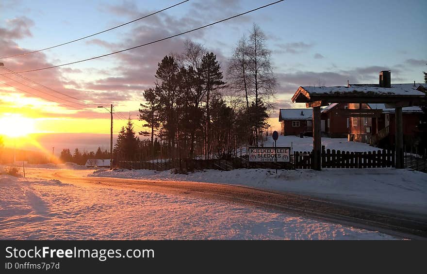 Sky, Winter, Snow, House