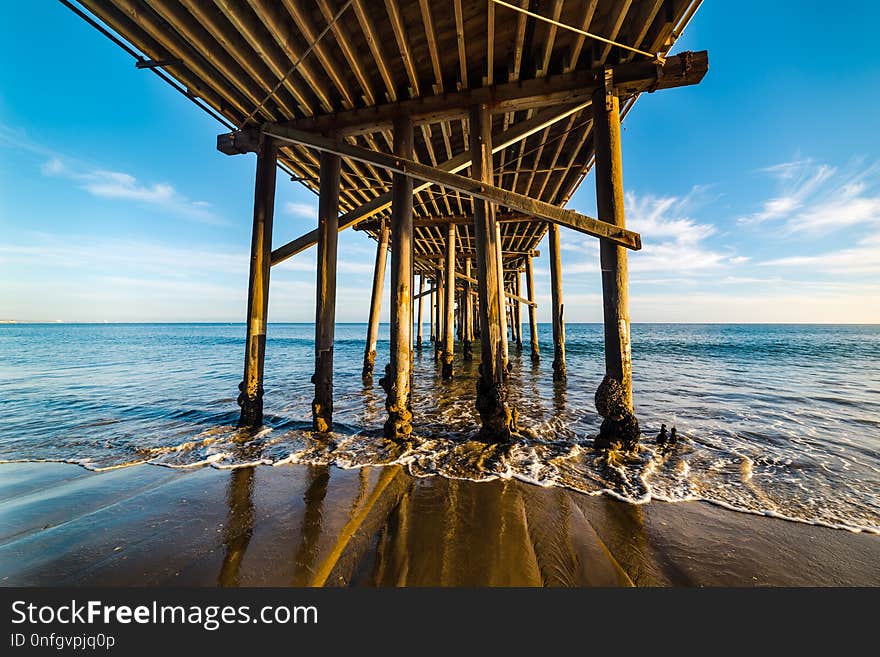 Malibu wooden pier seen from below