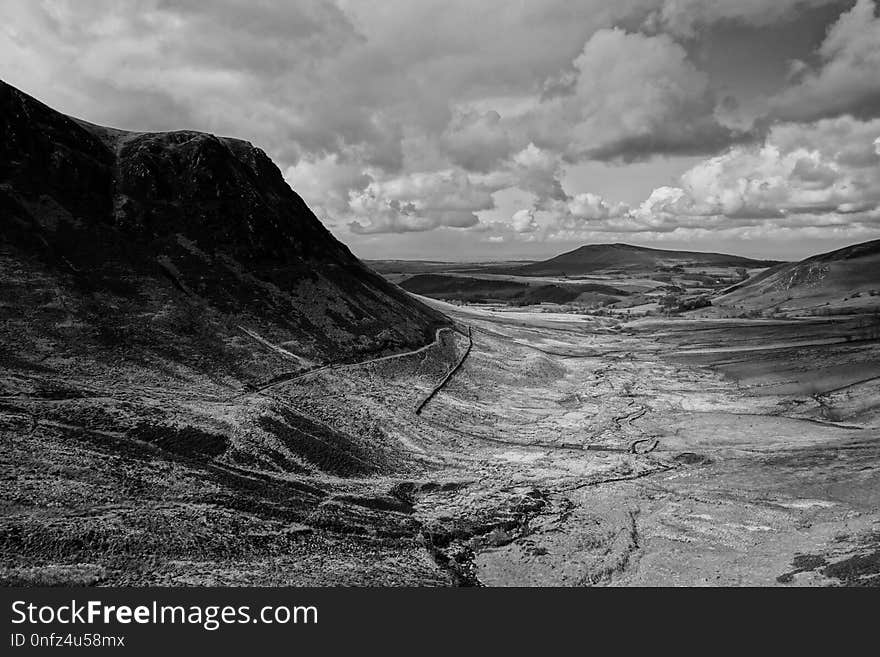 Highland, Sky, Black And White, Cloud