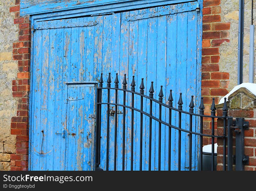 Blue, Wall, Gate, Door