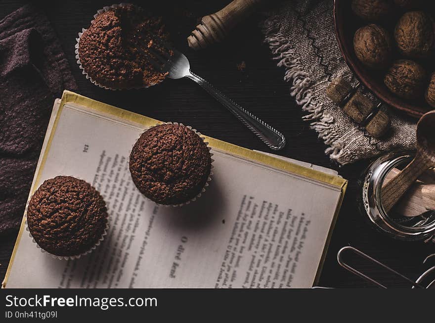 Chocolate muffins photography, vintage food photography, delish dessert