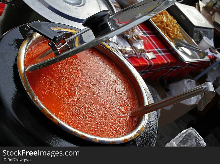 Hot soup in a cauldron