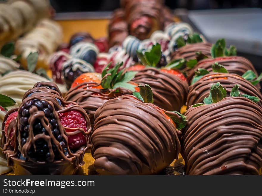 Chocolate covered strawberries on  display in store