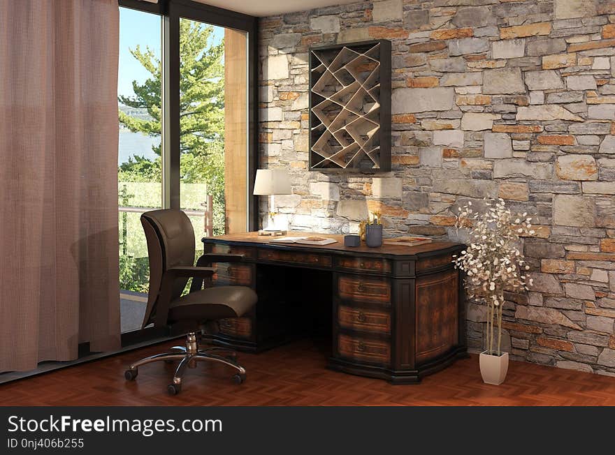 Furniture, Wall, Desk, Interior Design