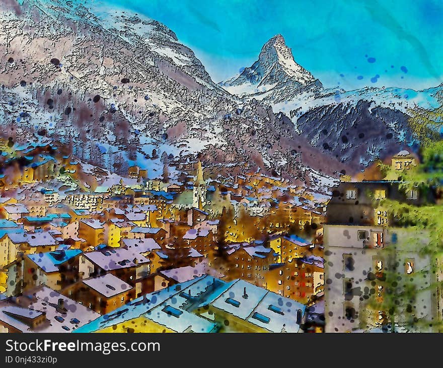 Mountain Village, Mountainous Landforms, Mountain, Mountain Range