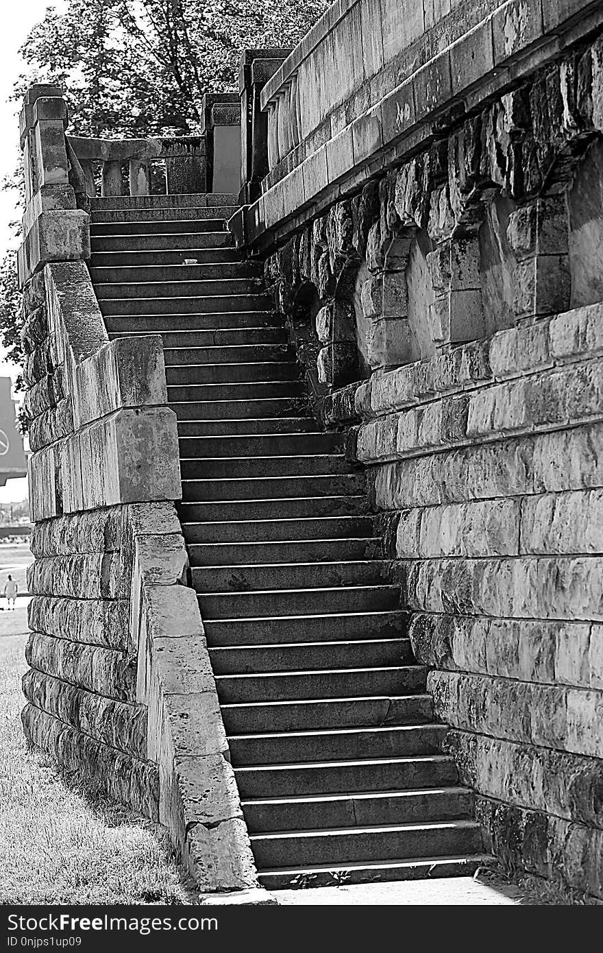 Black And White, Stairs, Monochrome Photography, Wall