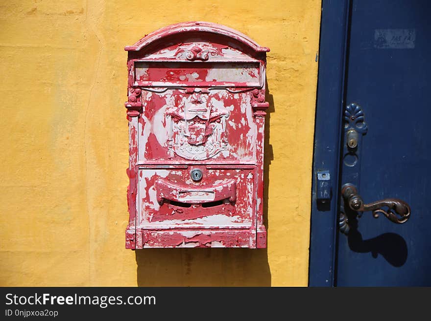 Red, Wall, Letter Box, Art