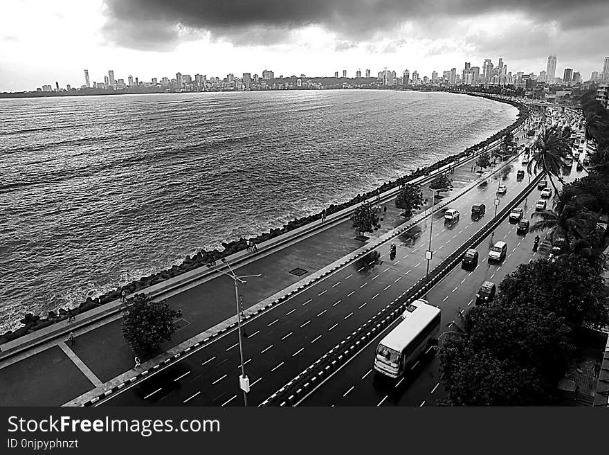 Black And White, Sky, Urban Area, Infrastructure