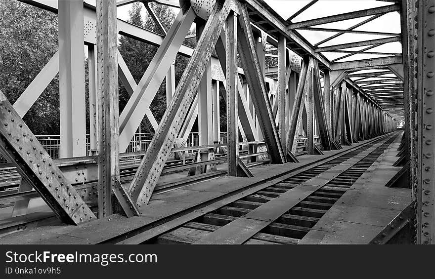 Track, Black And White, Transport, Bridge