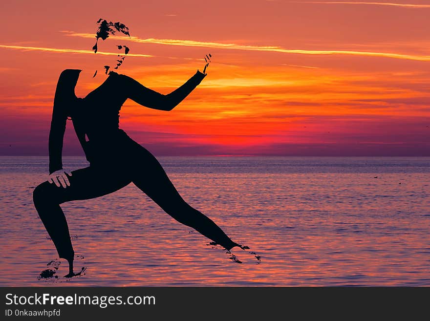 Sky, Sunrise, Jumping, Silhouette