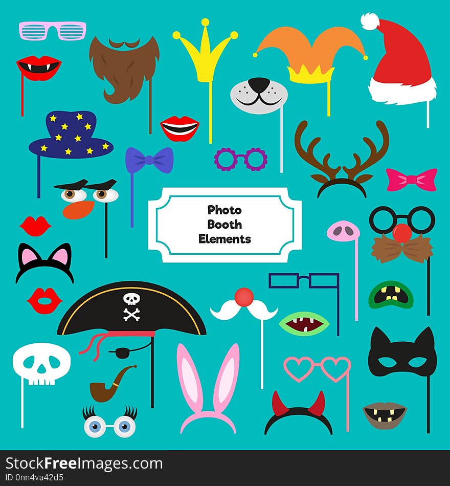 Set of different piece photo booth props. Vector illustration