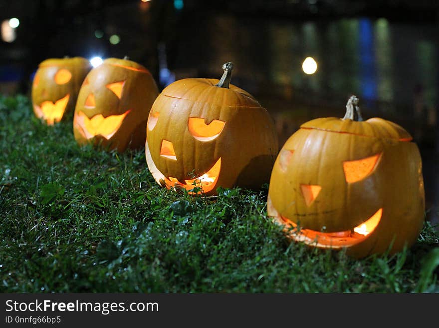 Halloween Pumpkins head. Orange pumpkin with a smile and eyes on