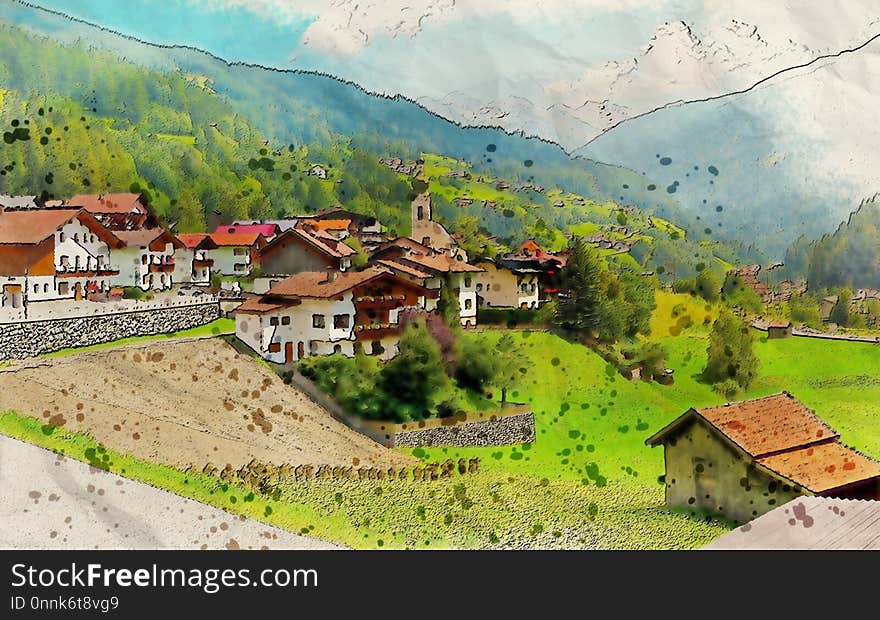 Mountain Village, Mountainous Landforms, Mountain, Village