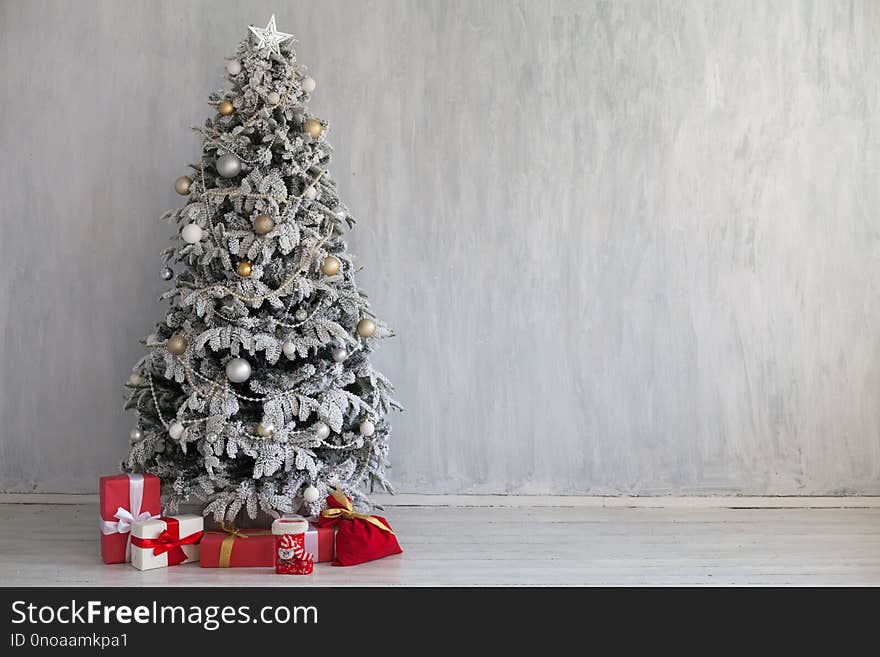 White Christmas Tree Decorating New Year Gifts Interior Holiday Winter