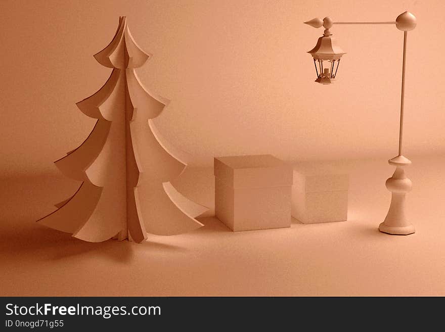 3D Render Of Christmas Trees And Gift Boxes For New Year`s Holidays