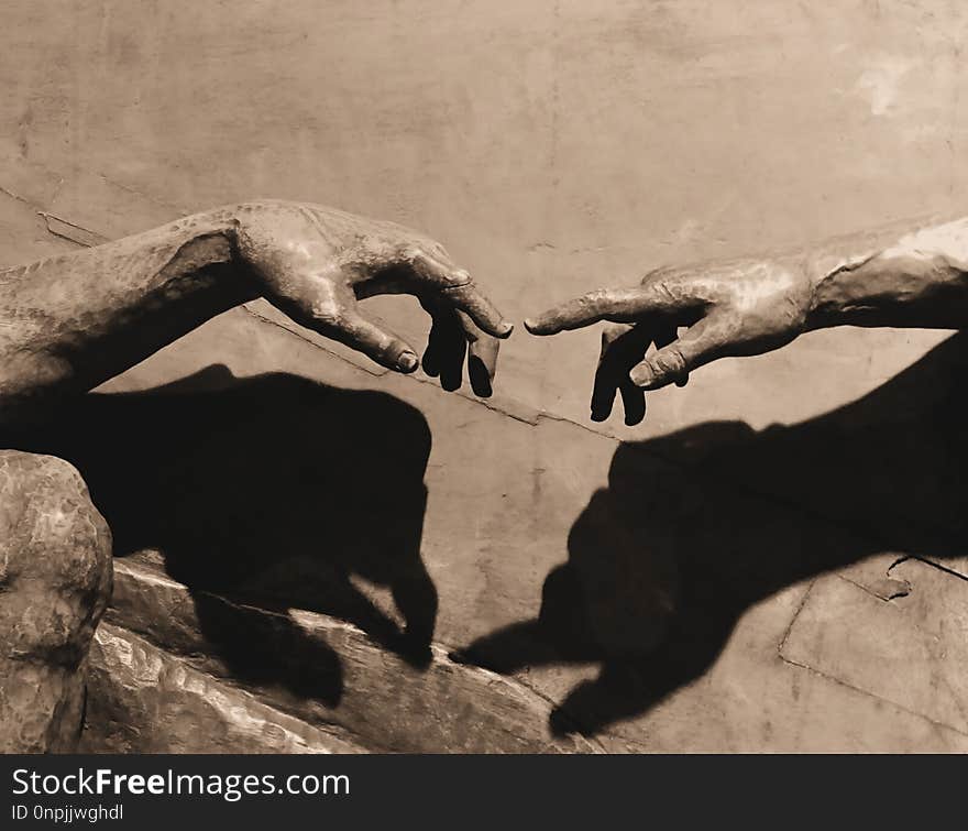 Black And White, Shadow, Hand, Rock