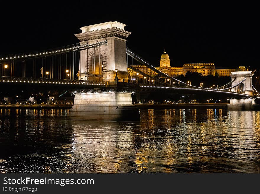 Reflection, Landmark, Night, Bridge